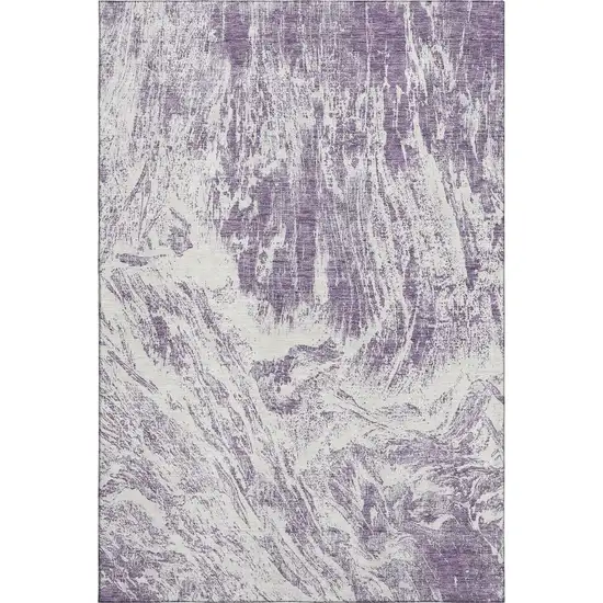 Purple And Ivory Abstract Washable Area Rug With UV Protection Photo 1