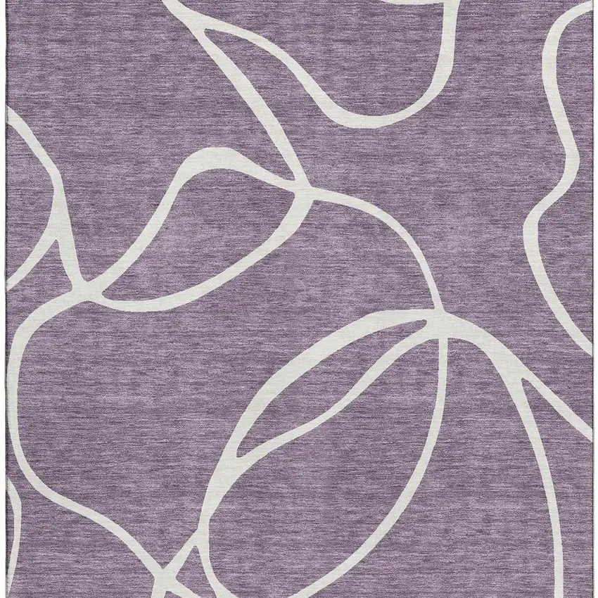 Purple And Ivory Abstract Washable Area Rug With UV Protection Photo 2