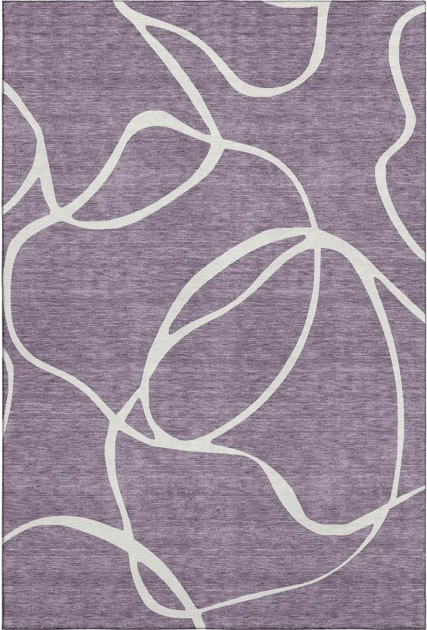 Purple And Ivory Abstract Washable Area Rug With UV Protection Photo 1