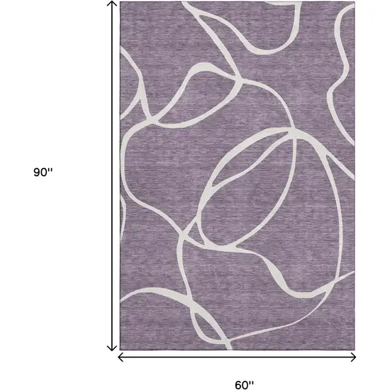 Purple And Ivory Abstract Washable Area Rug With UV Protection Photo 9