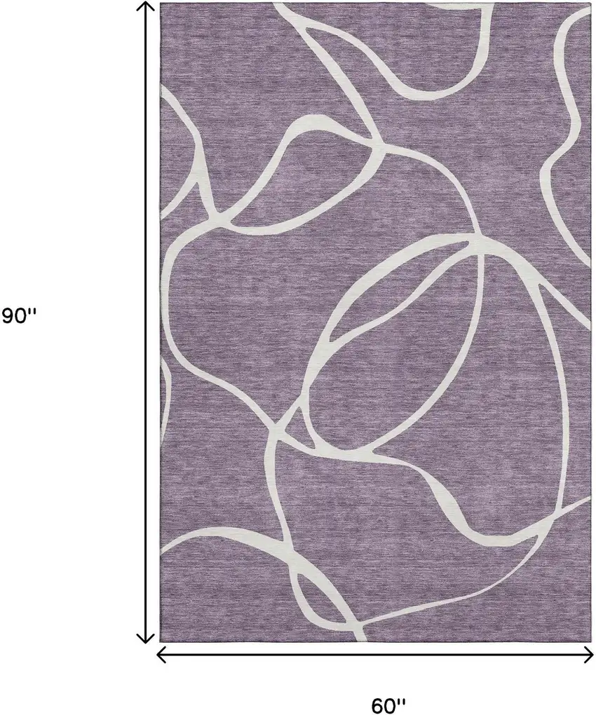 Purple And Ivory Abstract Washable Area Rug With UV Protection Photo 9