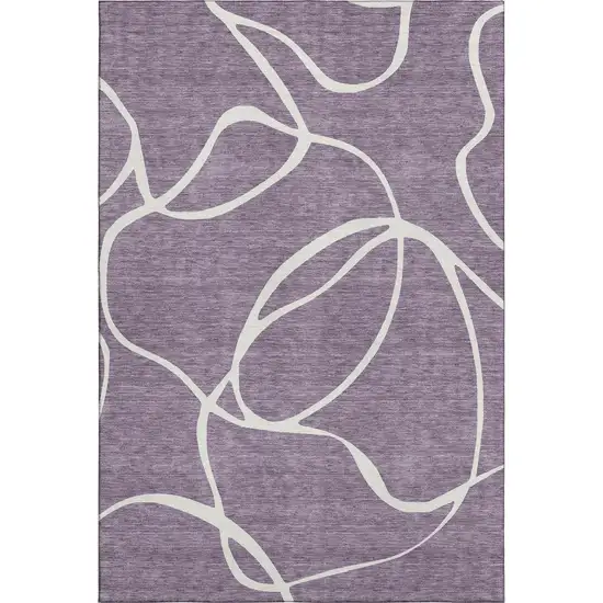 Purple And Ivory Abstract Washable Area Rug With UV Protection Photo 1