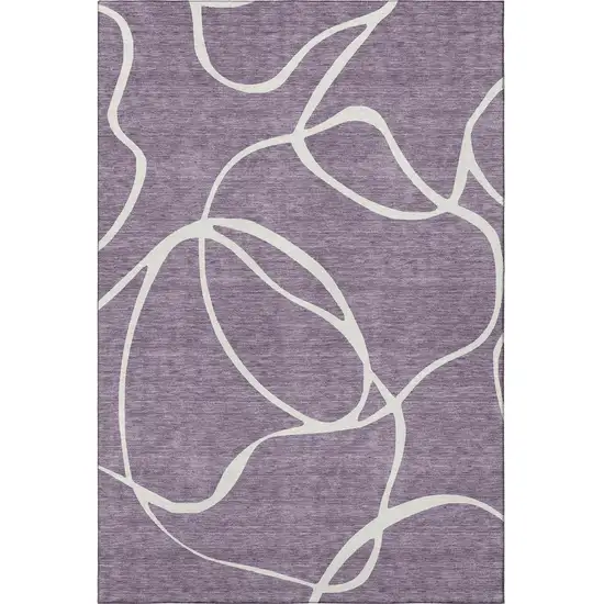 Purple And Ivory Abstract Washable Area Rug With UV Protection Photo 2