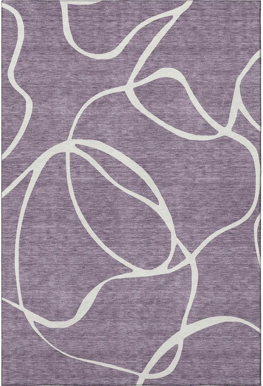 Purple And Ivory Abstract Washable Area Rug With UV Protection Photo 2