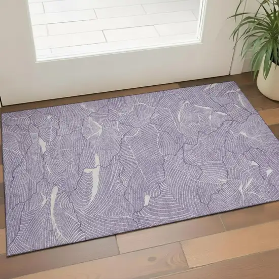 Purple And Ivory Abstract Washable Area Rug With UV Protection Photo 2