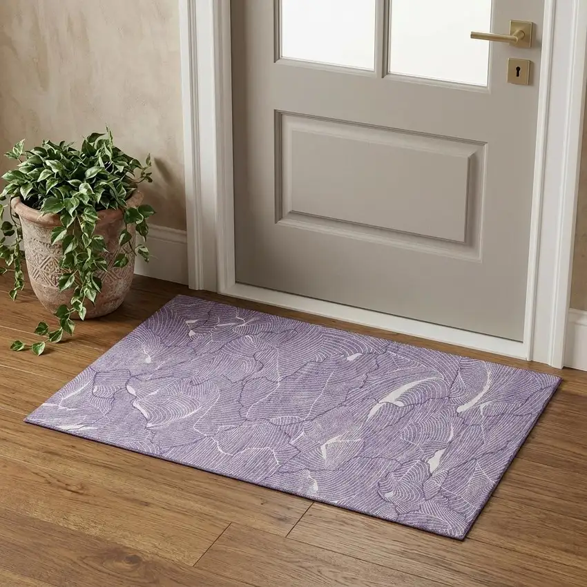 Purple And Ivory Abstract Washable Area Rug With UV Protection Photo 1