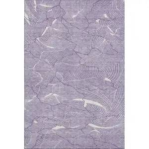 Photo of Purple And Ivory Abstract Washable Area Rug With UV Protection