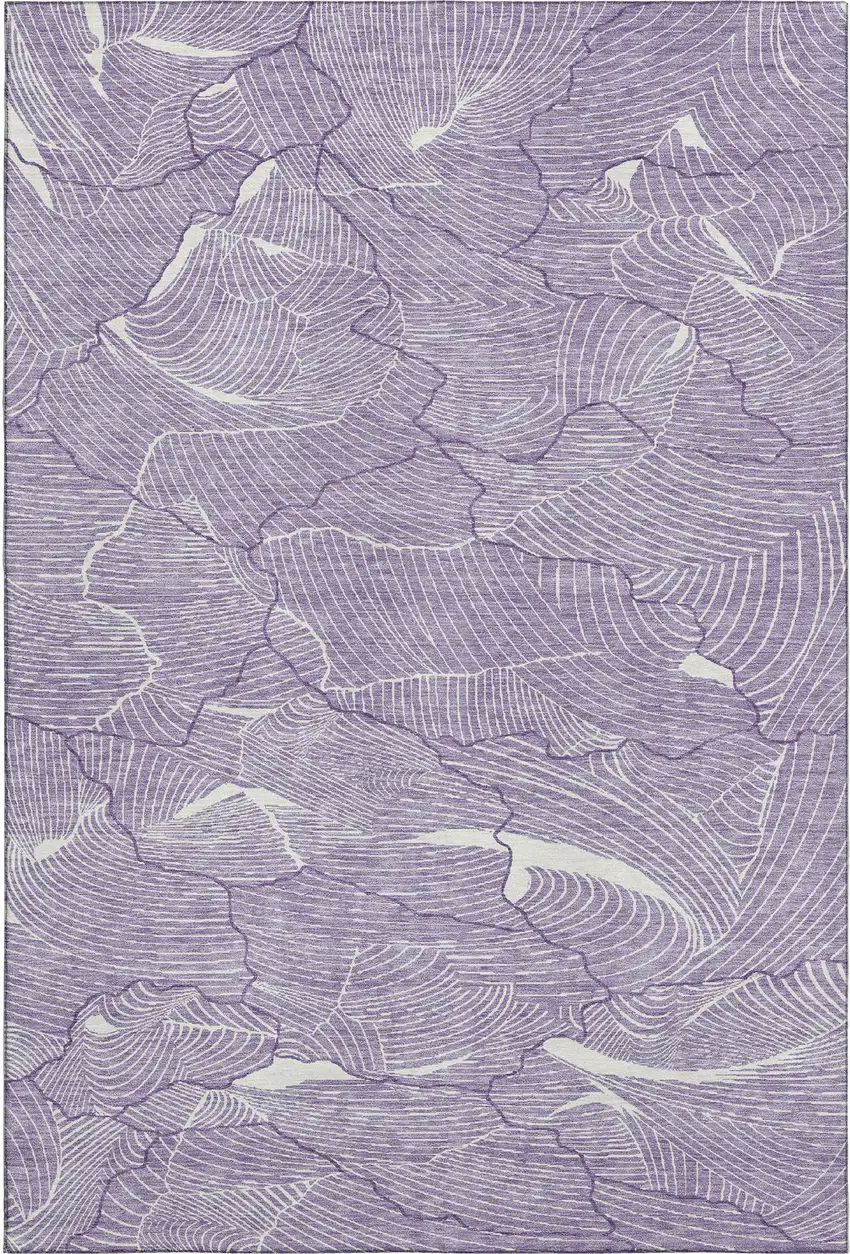 Purple And Ivory Abstract Washable Area Rug With UV Protection Photo 1