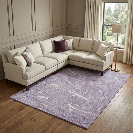 Purple And Ivory Abstract Washable Area Rug With UV Protection Photo 1
