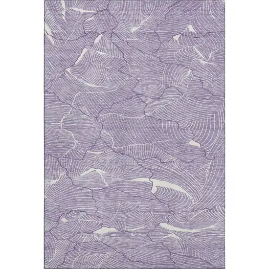 Purple And Ivory Abstract Washable Area Rug With UV Protection Photo 1