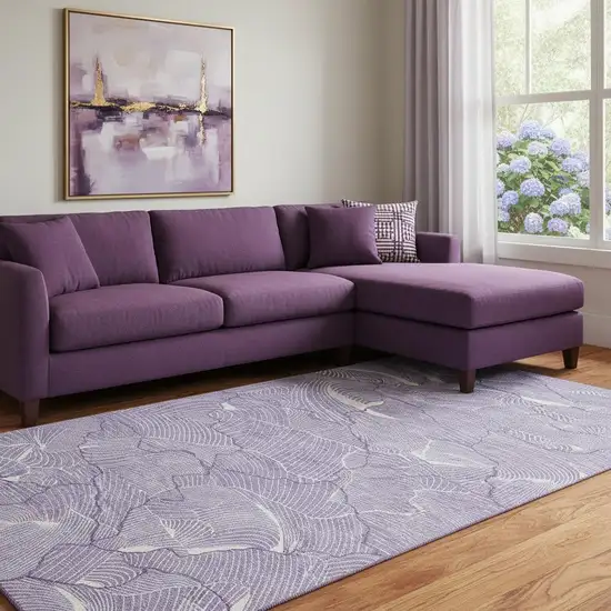 Purple And Ivory Abstract Washable Area Rug With UV Protection Photo 2