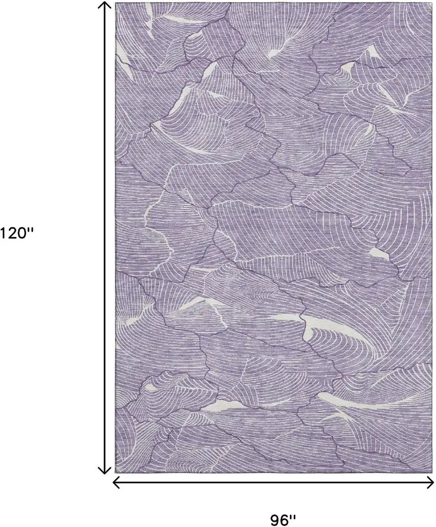Purple And Ivory Abstract Washable Area Rug With UV Protection Photo 6