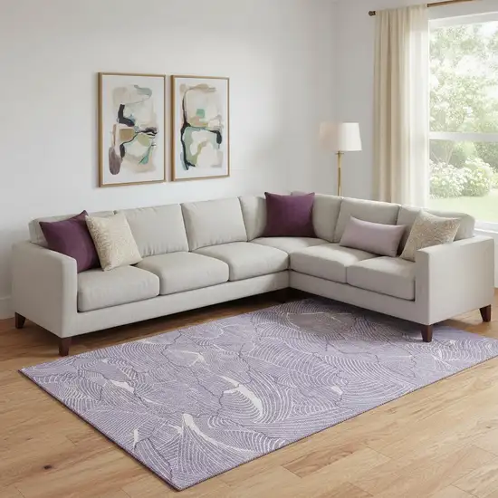 Purple And Ivory Abstract Washable Area Rug With UV Protection Photo 2