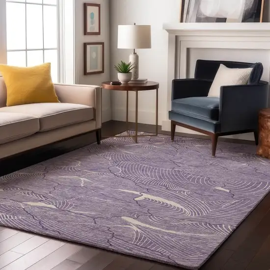 Purple And Ivory Abstract Washable Area Rug With UV Protection Photo 4