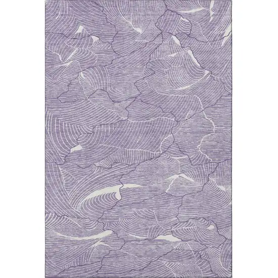 Purple And Ivory Abstract Washable Area Rug With UV Protection Photo 3