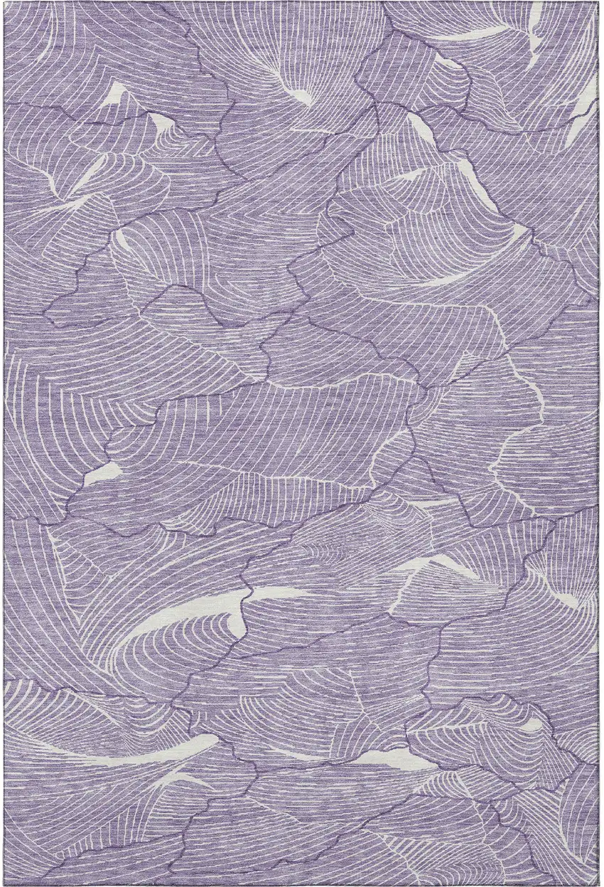 Purple And Ivory Abstract Washable Area Rug With UV Protection Photo 3