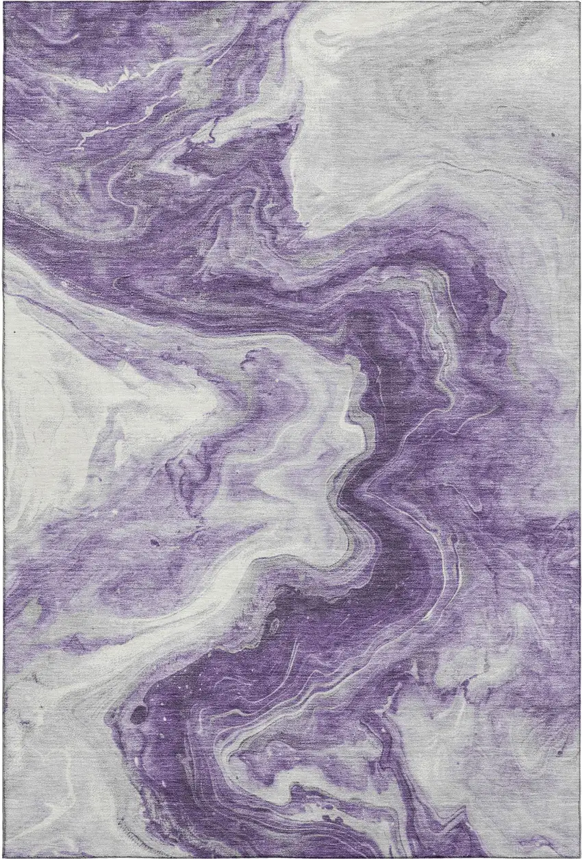 Purple And Ivory Abstract Washable Area Rug With UV Protection Photo 1