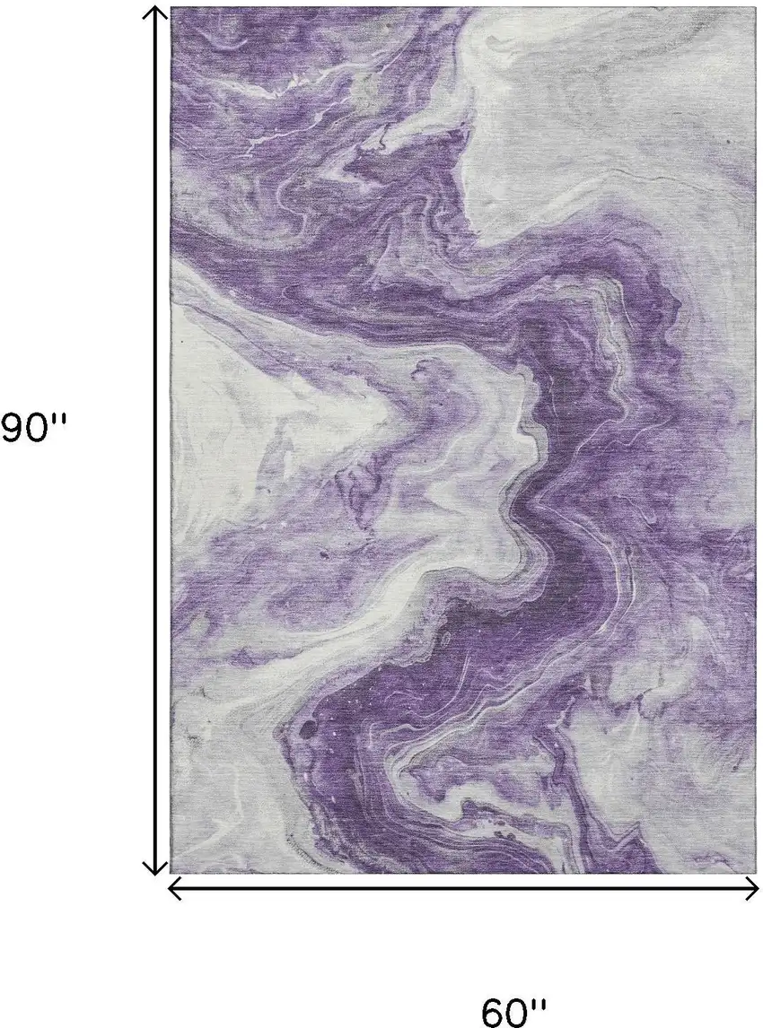 Purple And Ivory Abstract Washable Area Rug With UV Protection Photo 9