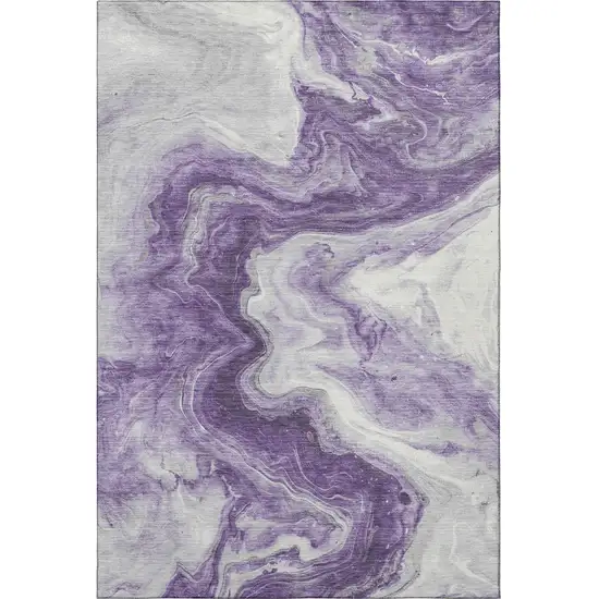 Purple And Ivory Abstract Washable Area Rug With UV Protection Photo 2