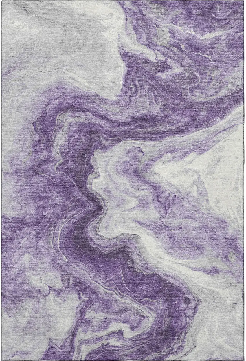 Purple And Ivory Abstract Washable Area Rug With UV Protection Photo 2