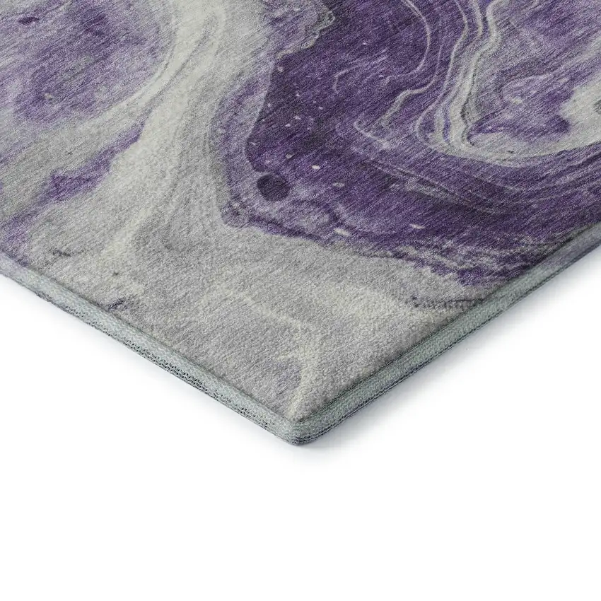 Purple And Ivory Abstract Washable Area Rug With UV Protection Photo 6