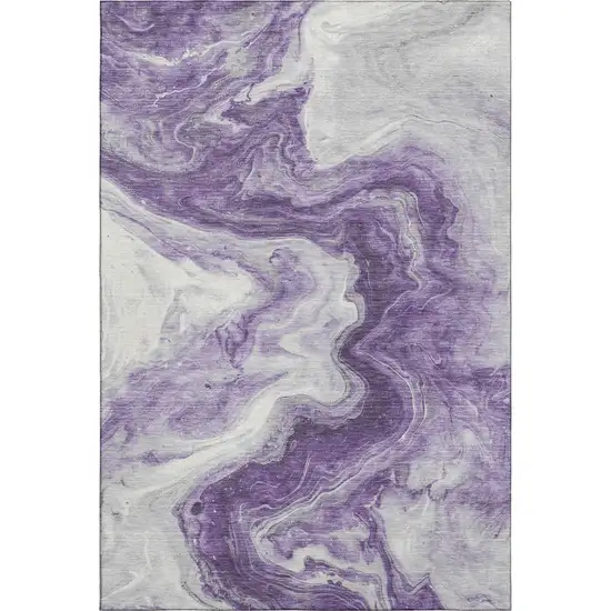 Purple And Ivory Abstract Washable Area Rug With UV Protection Photo 1