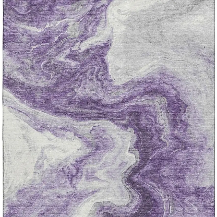 Purple And Ivory Abstract Washable Area Rug With UV Protection Photo 3