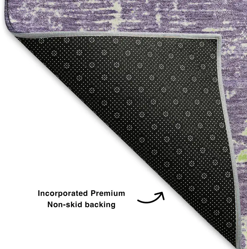 Purple And Ivory Abstract Washable Area Rug With UV Protection Photo 6