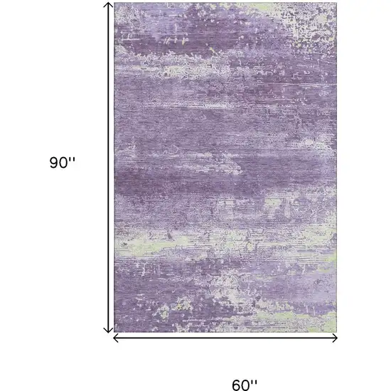 Purple And Ivory Abstract Washable Area Rug With UV Protection Photo 9