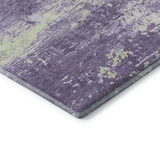 Purple And Ivory Abstract Washable Area Rug With UV Protection Photo 7
