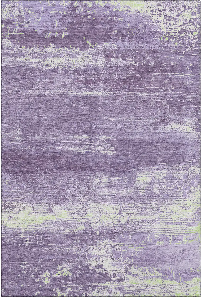 Purple And Ivory Abstract Washable Area Rug With UV Protection Photo 1
