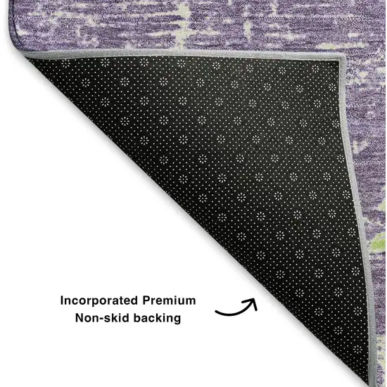 Purple And Ivory Abstract Washable Area Rug With UV Protection Photo 6