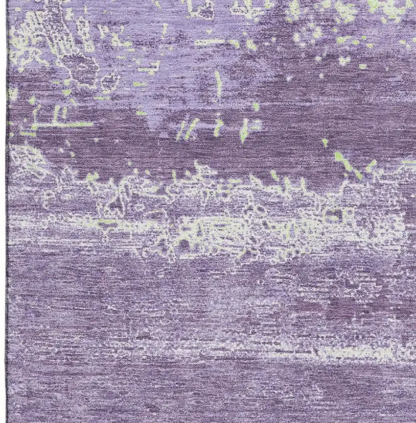 Purple And Ivory Abstract Washable Area Rug With UV Protection Photo 4