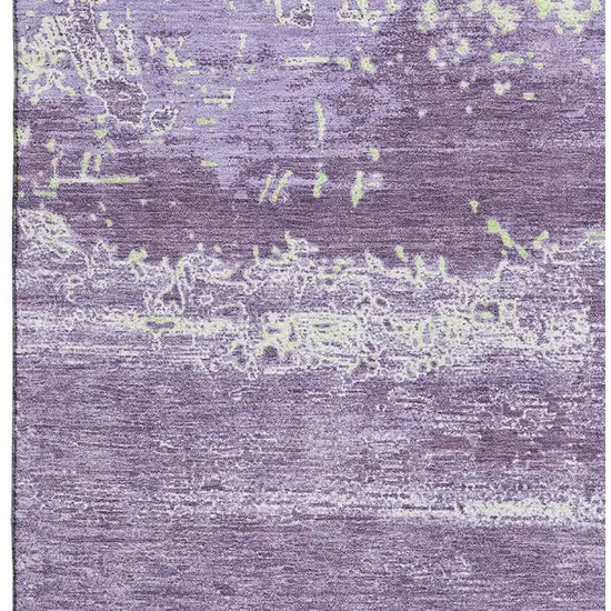 Purple And Ivory Abstract Washable Area Rug With UV Protection Photo 4