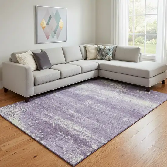 Purple And Ivory Abstract Washable Area Rug With UV Protection Photo 2