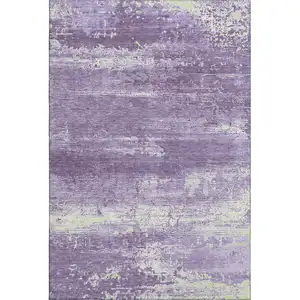 Photo of Purple And Ivory Abstract Washable Area Rug With UV Protection