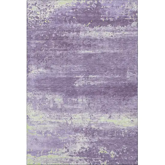 Purple And Ivory Abstract Washable Area Rug With UV Protection Photo 3