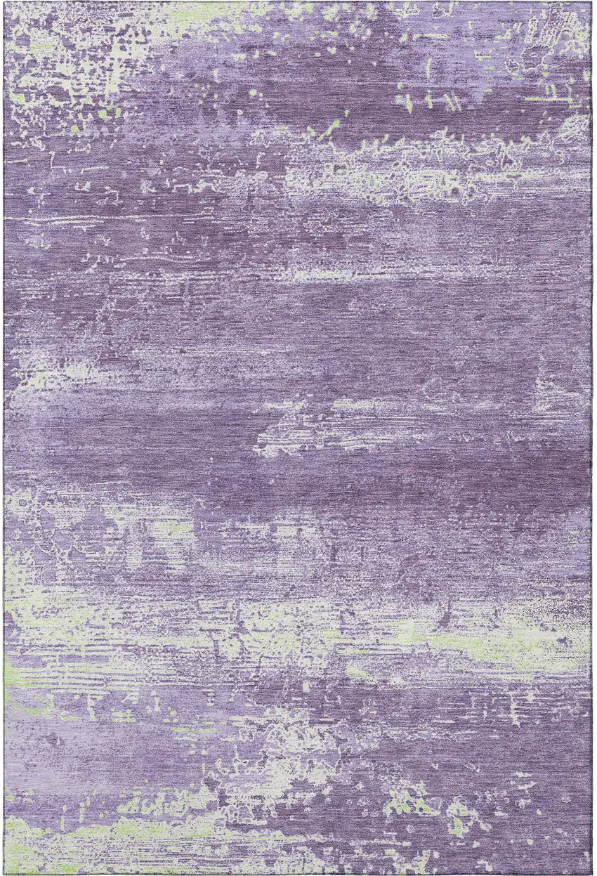 Purple And Ivory Abstract Washable Area Rug With UV Protection Photo 3