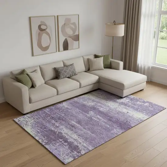 Purple And Ivory Abstract Washable Area Rug With UV Protection Photo 2