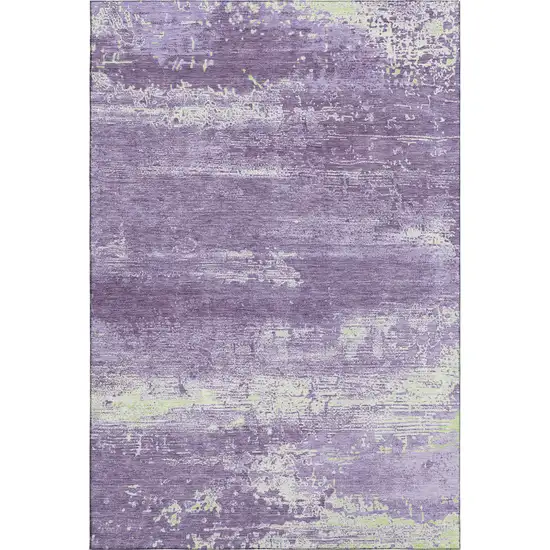 Purple And Ivory Abstract Washable Area Rug With UV Protection Photo 1