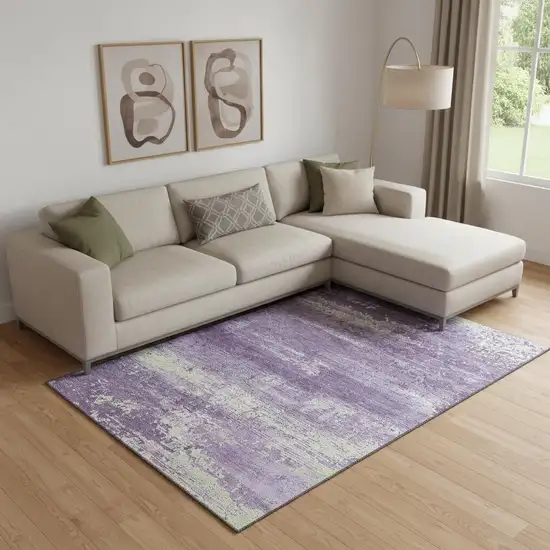 Purple And Ivory Abstract Washable Area Rug With UV Protection Photo 2
