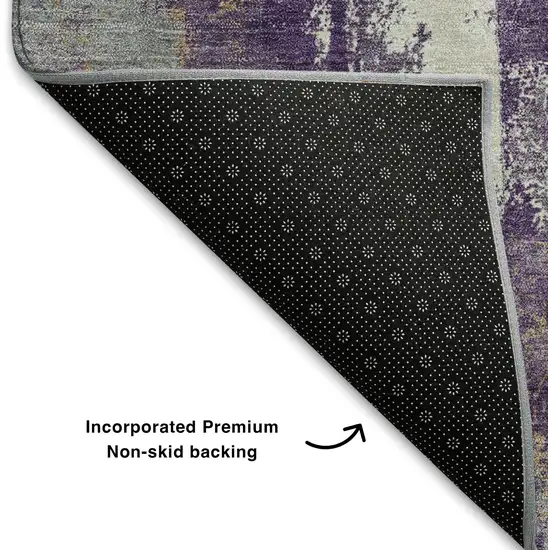 Purple And Ivory Abstract Washable Area Rug With UV Protection Photo 6