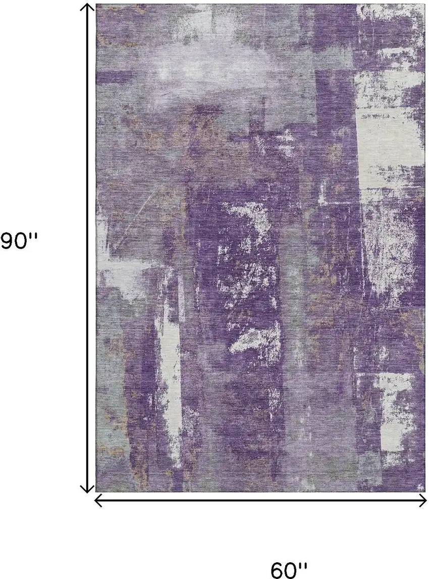 Purple And Ivory Abstract Washable Area Rug With UV Protection Photo 8