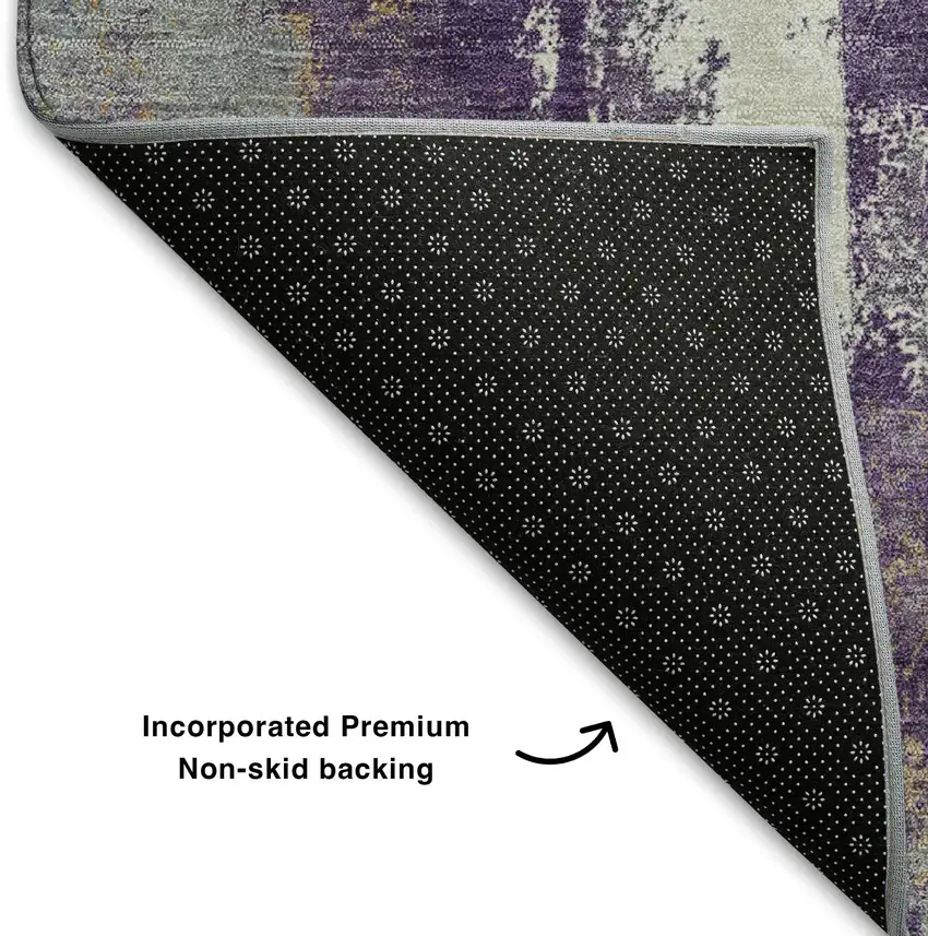 Purple And Ivory Abstract Washable Area Rug With UV Protection Photo 7