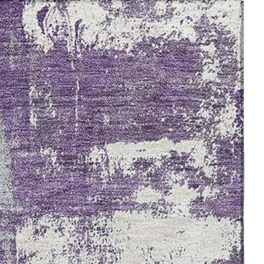 Purple And Ivory Abstract Washable Area Rug With UV Protection Photo 4