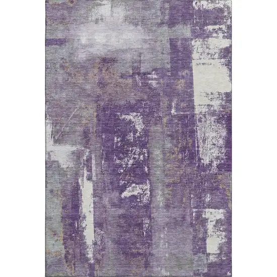 Purple And Ivory Abstract Washable Area Rug With UV Protection Photo 1
