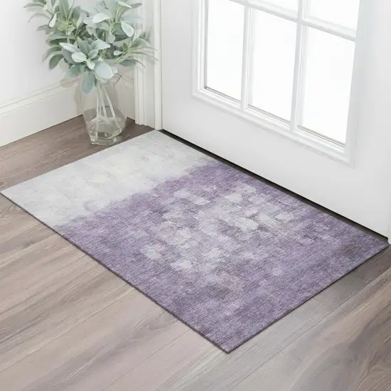 Purple And Ivory Abstract Washable Area Rug With UV Protection Photo 2