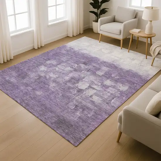 Purple And Ivory Abstract Washable Area Rug With UV Protection Photo 6
