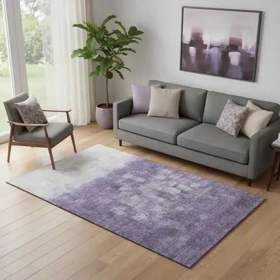 Purple And Ivory Abstract Washable Area Rug With UV Protection Photo 2
