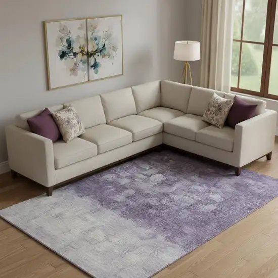 Purple And Ivory Abstract Washable Area Rug With UV Protection Photo 2